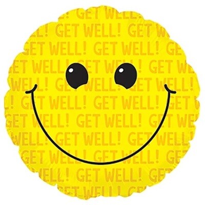 17" Get Well Soon Smiley Face Foil Balloon
