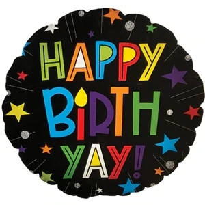 17&quot; Happy Birth-YAY on Black