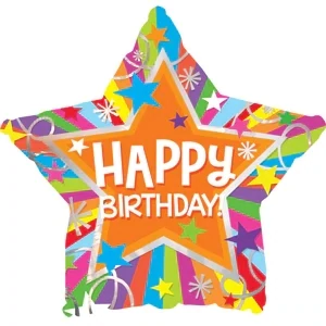 17" Birthday Orange Center Star Foil Balloon