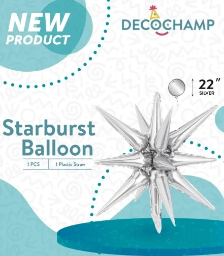 Starburst 3D Foil Balloon 22" Small Silver