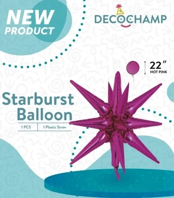 Starburst 3D Foil Balloon 22" Small Hot Pink