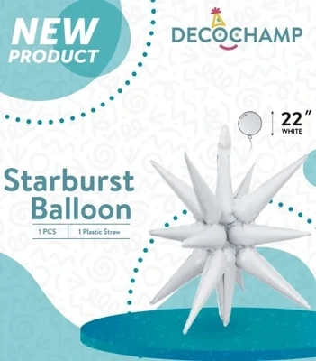 Starburst 3D Foil Balloon 22" Small White