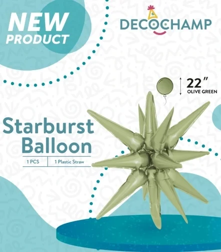 Starburst 3D Foil Balloon 22" Small Olive Green