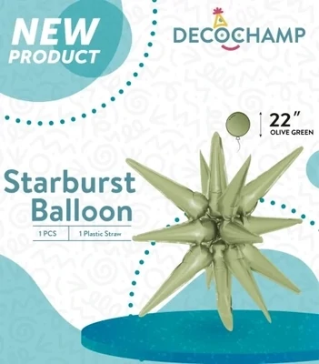 Starburst 3D Foil Balloon 22" Small Olive Green