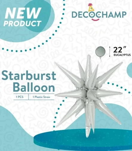 Starburst 3D Foil Balloon 22" Small Grey