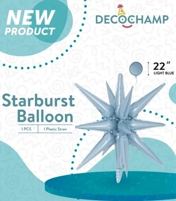 Starburst 3D Foil Balloon 22" Small Light Blue