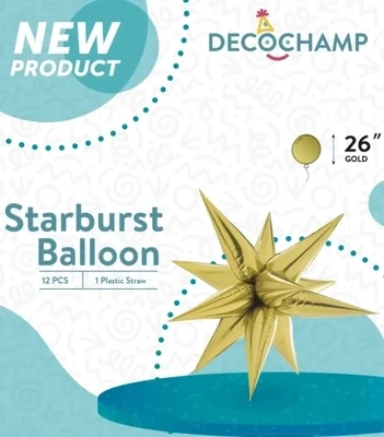 Starburst 3D Foil Balloon 26" Large Gold