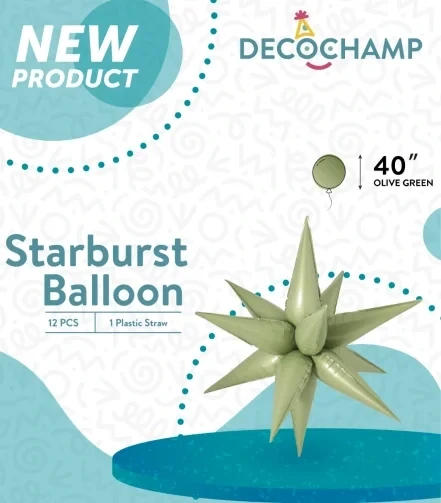 Starburst 3D Foil Balloon 40" Jumbo Olive Green