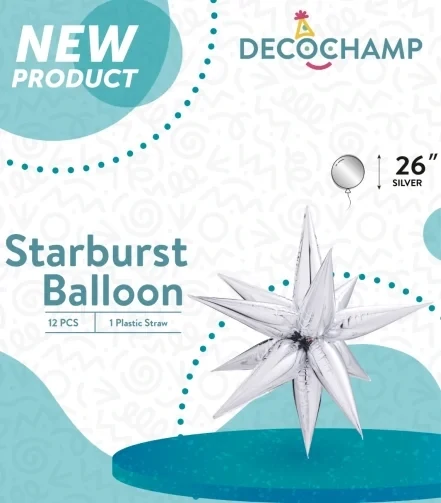 Starburst 3D Foil Balloon 26" Large Silver