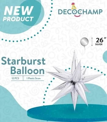 Starburst 3D Foil Balloon 26" Large Silver