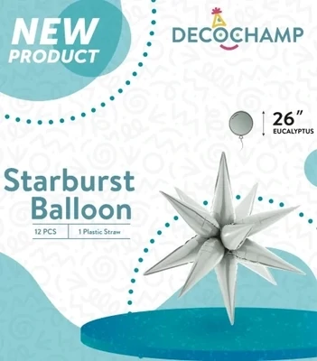 Starburst 3D Foil Balloon 26" Large Grey