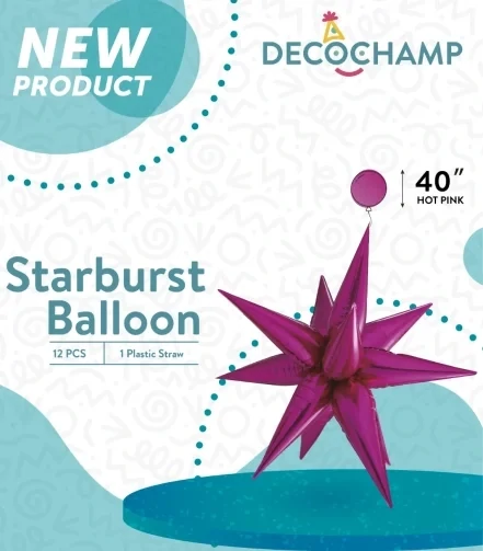 Starburst 3D Foil Balloon 40" Jumbo Hot Pink