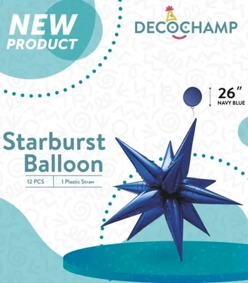 Starburst 3D Foil Balloon 26" Large Navy Blue