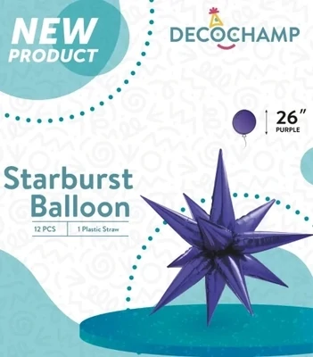 Starburst 3D Foil Balloon 26" Large Purple
