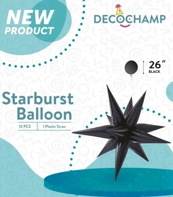 Starburst 3D Foil Balloon 26" Large Black