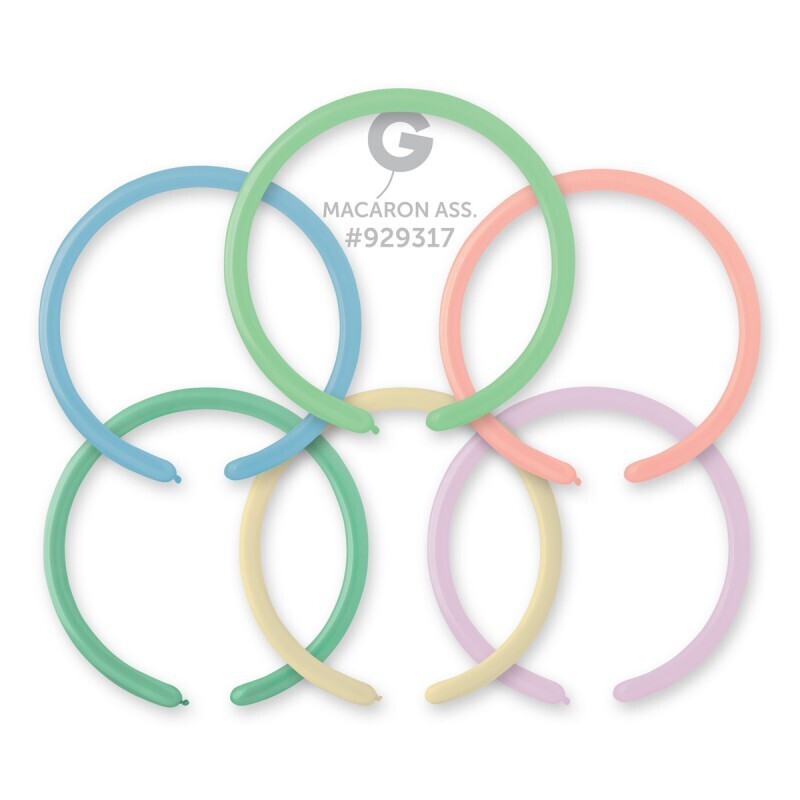 2 2" twisting balloons. Gemar brand in the color of assorted macaron.