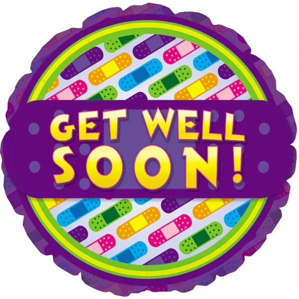 17&quot;Get Well Soon Purple w/ bandaids Foil Balloon