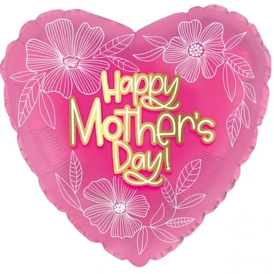 17" Happy Mother's Day White Line Flowers Foil Balloon
