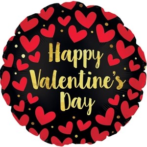 17&quot; Happy Valentine&#39;s Day Balloon RED HEARTS ON BLACK