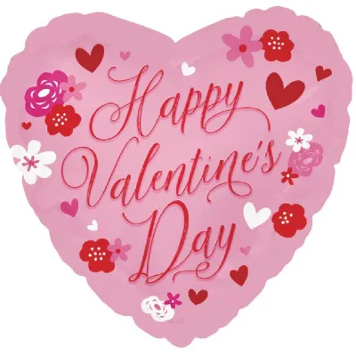 17 17" Happy Valentine's Day Balloon Pink w/ Flowers Balloon