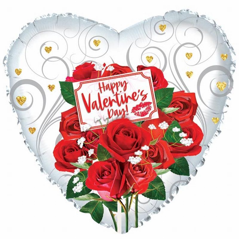 17&quot; Happy Valentine&#39;s Day Balloon w/ Red Rose Bouquet  Balloon