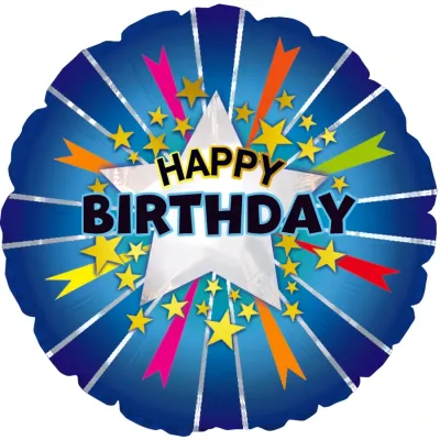 17" Happy Birthday Starburst Blue
