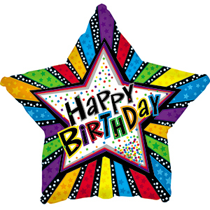 17&quot; BIRTHDAY STRIPES W/ STARS - Foil Balloons