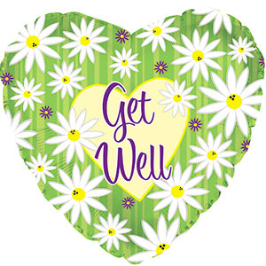 17" Get Well Stripes and Daisy Foil Balloon