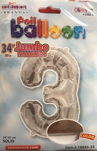 34" Silver Foil Number "3" Balloon