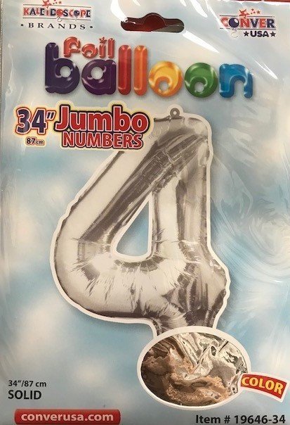34" Silver Foil Number "4" Balloon