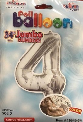 34" Silver Foil Number "4" Balloon