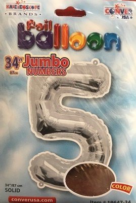 34" Silver Foil Number "5" Balloon