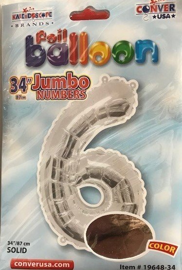 34" Silver Foil Number "6" Balloon