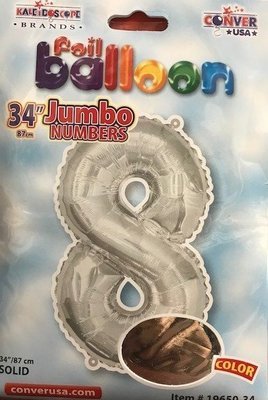 34" Silver Foil Number "8" Balloon