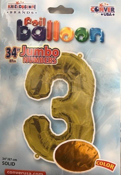 34" Gold Foil Number "3" Balloon