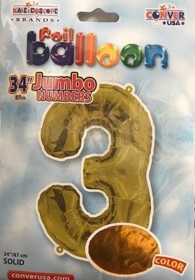 34" Gold Foil Number "3" Balloon