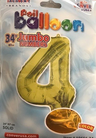 34" Gold Foil Number "4" Balloon