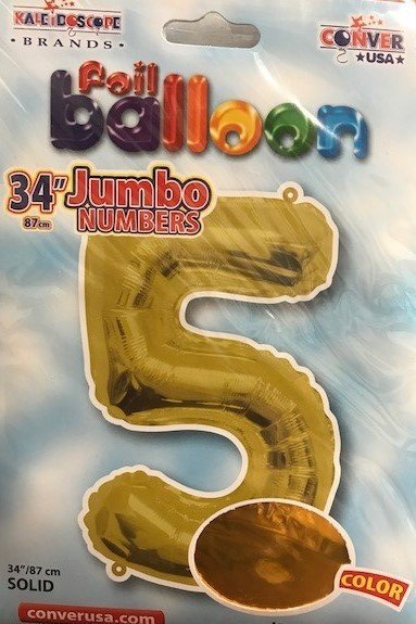 34" Gold Foil Number "5" Balloon