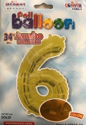 34" Gold Foil Number "6" Balloon
