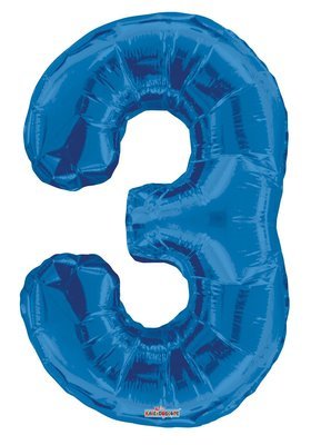 34" Blue Foil Number "3" Balloon