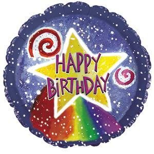 17" Birthday Star Watercolor Foil Balloons