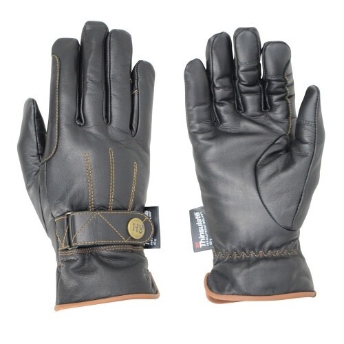 Hy Thinsulate Leather Winter Riding Gloves Black/Tan