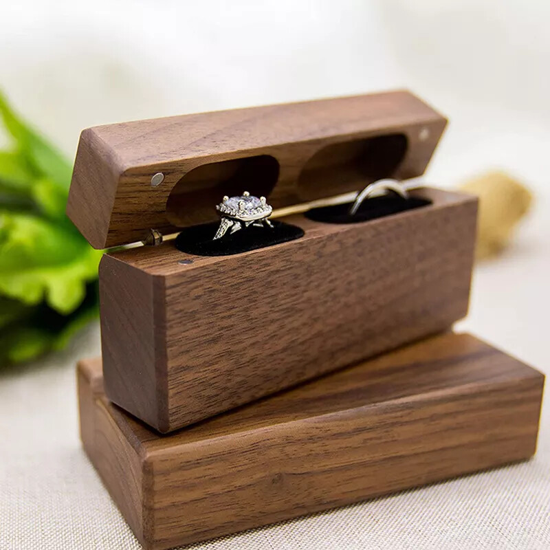 Slim Double Walnut Ring Box