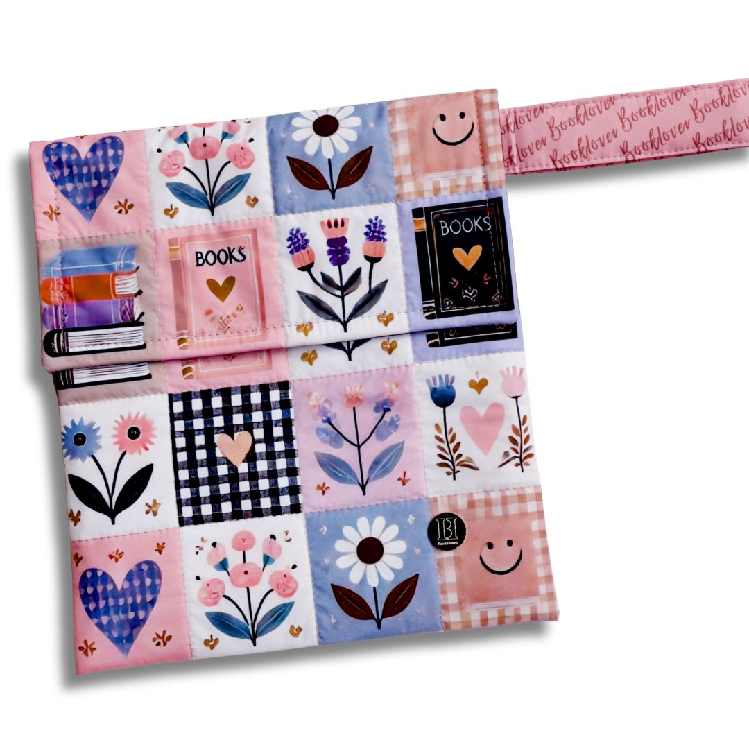 FUNDA PARA LIBROS ECO ACOLCHADA| FLORES Y CORAZONES| ANTIFLUIDO