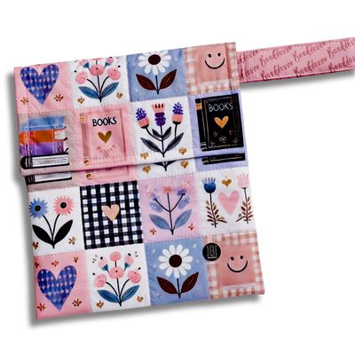 FUNDA PARA LIBROS ECO ACOLCHADA| FLORES Y CORAZONES| ANTIFLUIDO