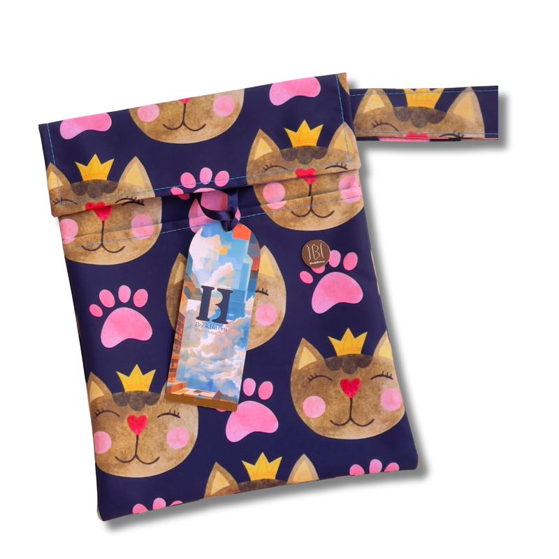 FUNDA PARA LIBROS GOLD |GATOS CON CORONA | LONA