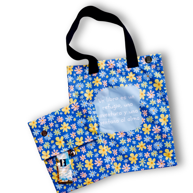 KIT FUNDA Y TOTE BAG PARA LIBROS ECO |FLORESCENCIA VIBRANTE