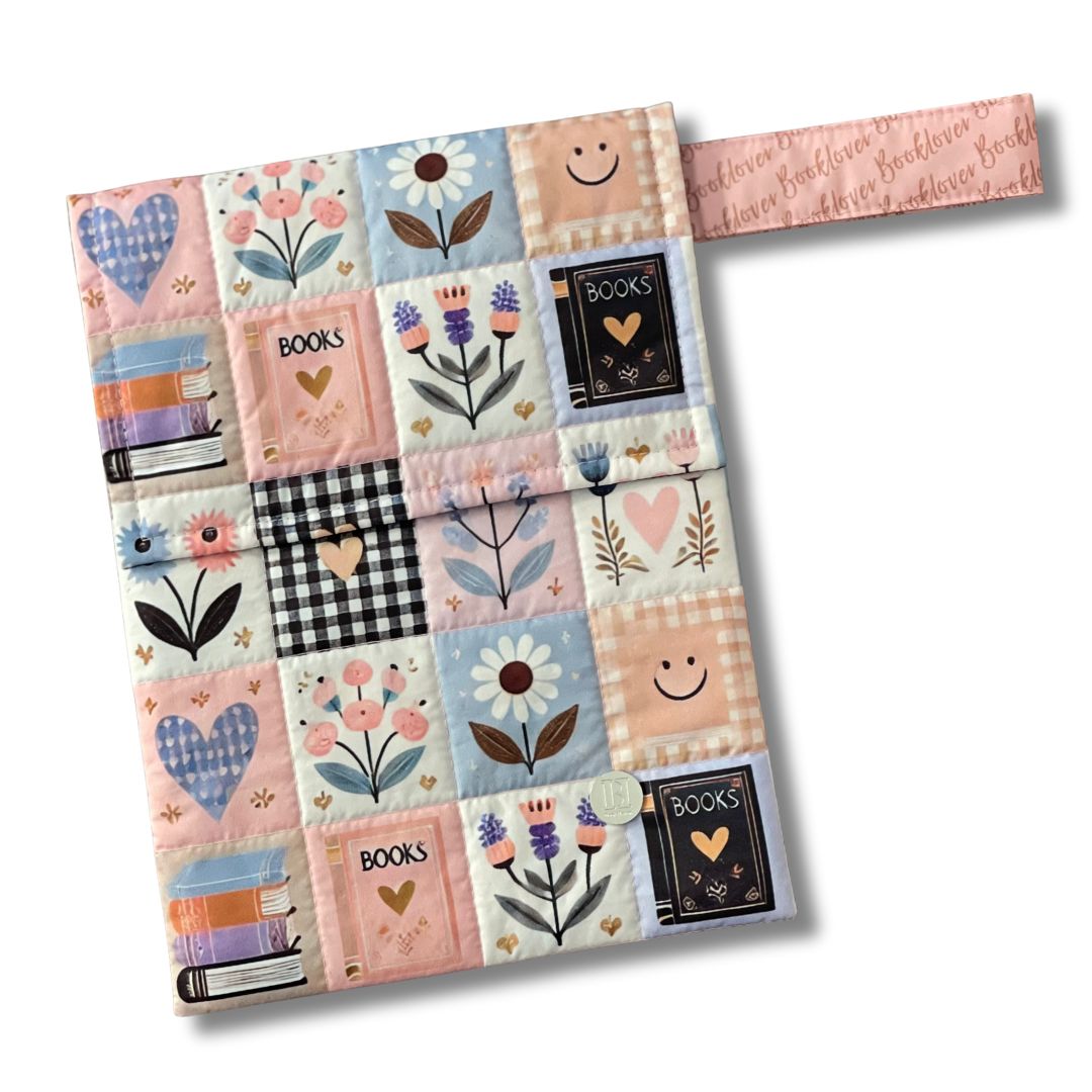 FUNDA PARA LIBROS ECO ACOLCHADA| FLORES Y CORAZONES| ANTIFLUIDO
