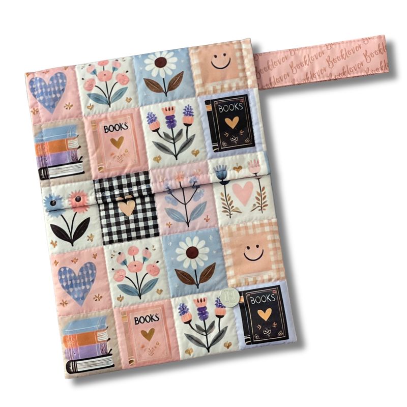 FUNDA PARA LIBROS ECO ACOLCHADA| FLORES Y CORAZONES| ANTIFLUIDO