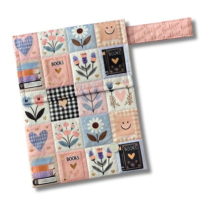 FUNDA PARA LIBROS ECO ACOLCHADA| FLORES Y CORAZONES| ANTIFLUIDO